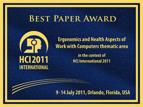 Ergonomics and Health Aspects of Work with Computers Best Paper Award. Details in text following the image.