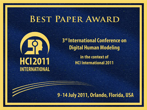 3rd International Conference on Digital Human Modeling Best Paper Award. Details in text following the image.